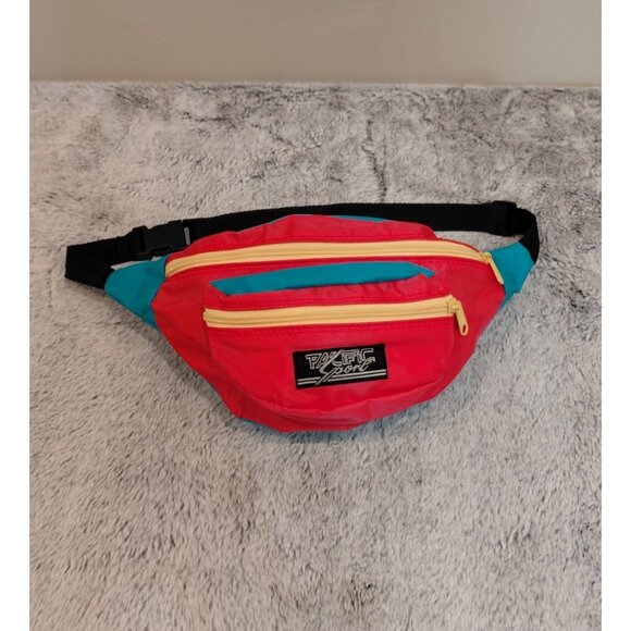 Vtg 80s Pacific Sport Fanny Pack Belt Bag Multicolor Colorblock Adjustable Strap - Picture 1 of 7